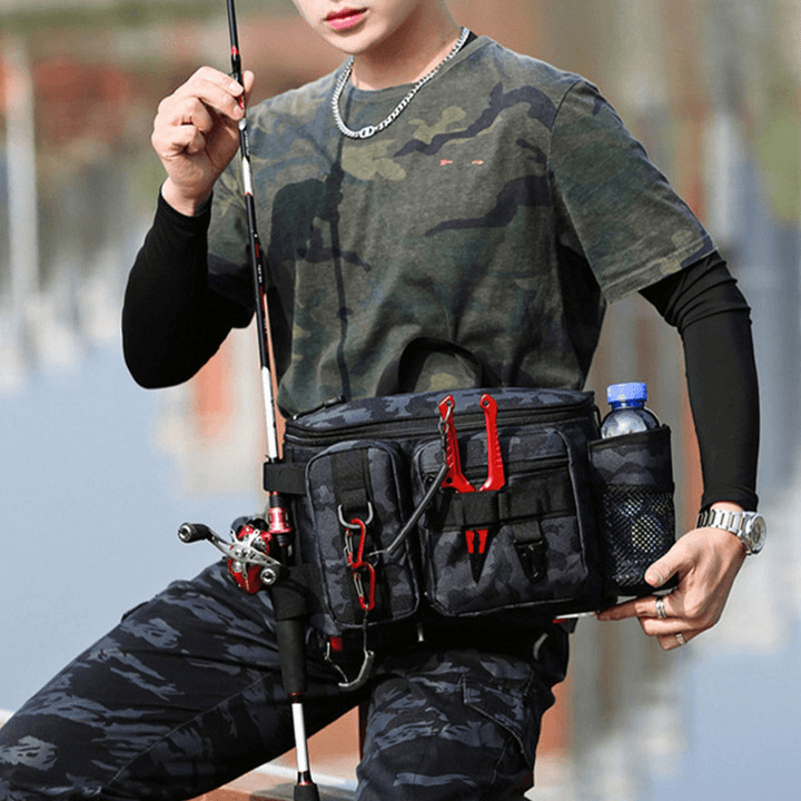 Men Fish Bag Multi-Pockets Outdoor Tactical Bag Crossbody Bag Waist Bag Oxford Camo Pattern - MRSLM