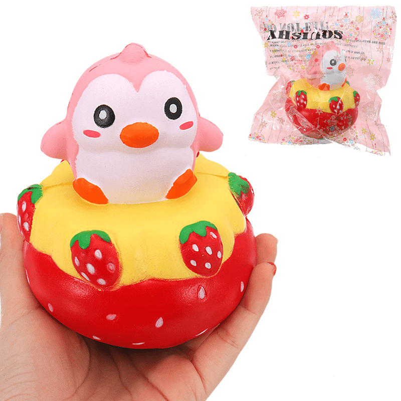 NO NO Squishy Strawberry Penguin 13*11CM Slow Rising with Packaging Collection Gift Soft Toy - MRSLM