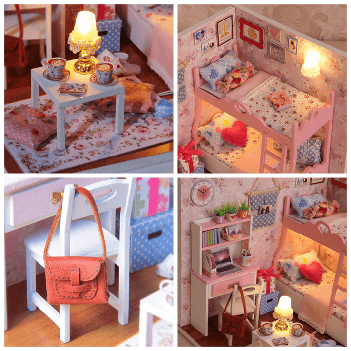 DIY Doll House LED Light Furniture Toys Mini Children'S Crafts Kids Gift - MRSLM