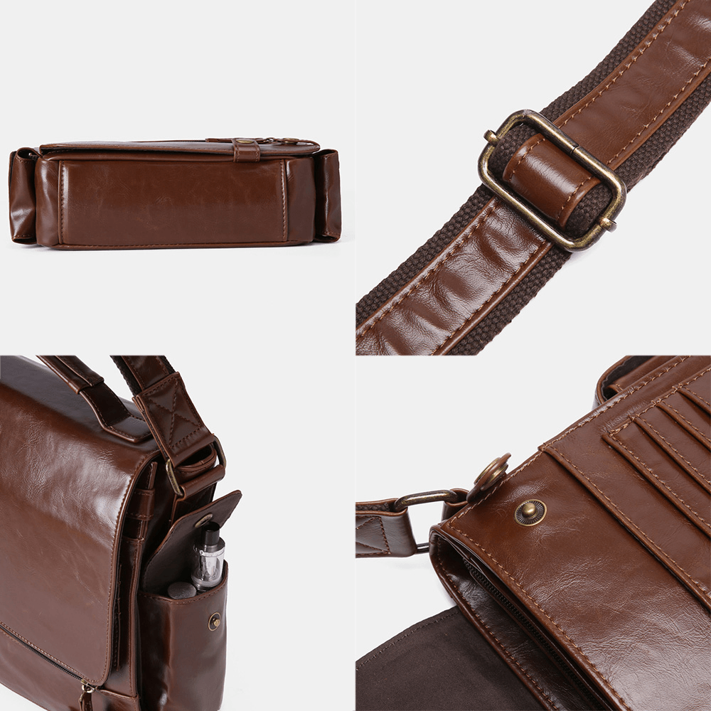 E Ekphero Men PU Leather Vintage Business Multifunction Multi-Card Slots Multi-Pockets Crossbody Bag Shoulder Bag - MRSLM