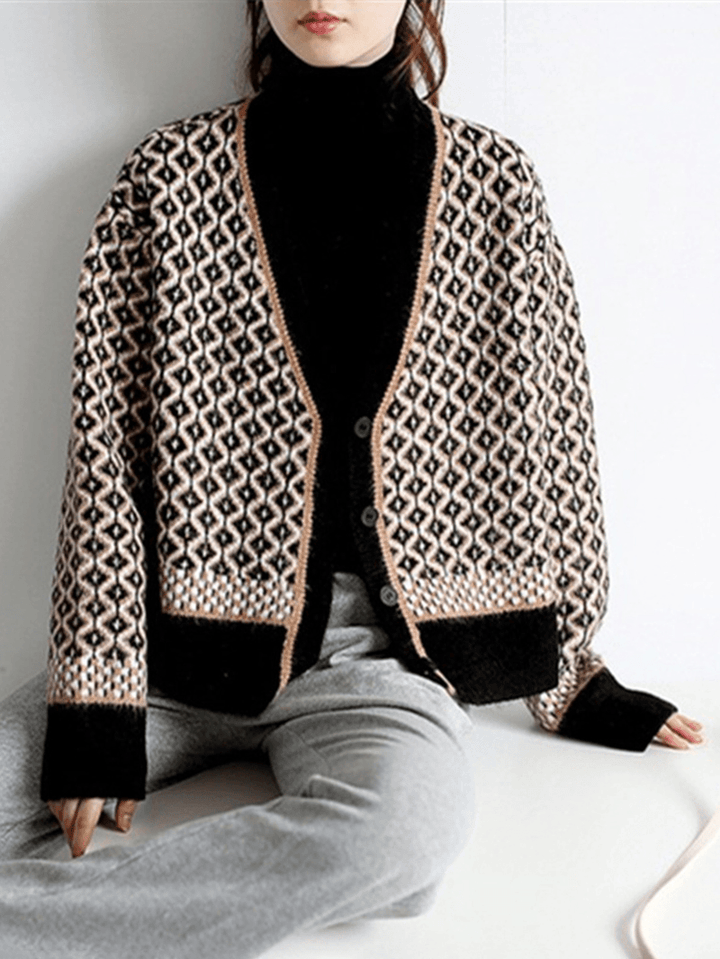 Women Aryclic Knitted Button down up Retro Cardigan - MRSLM