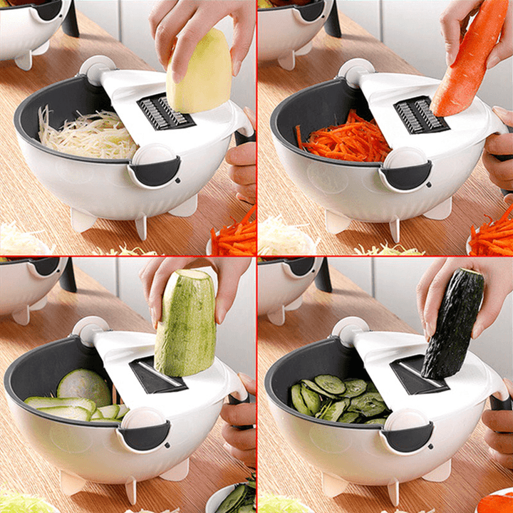 9 in 1 Multifunctional Vegetable Slicer with Drain Basket Household Potato Slicer Radish Grater Kitchen Tools Drain Basket Vegetable Cutter - MRSLM