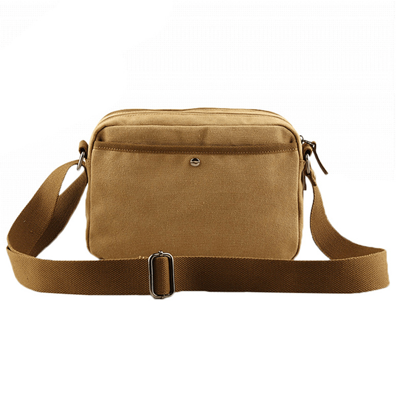 Men Canvas Vintage Leisure Crossbody Bag Solid Horizontal Shoulder Bag Weekend Bag - MRSLM
