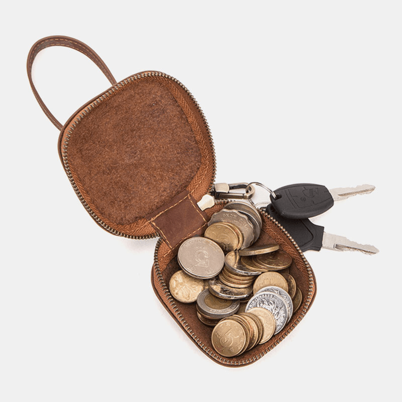 Men Genuine Leather Key Wrist Band Vintage Coin Bag Purse Wallet - MRSLM