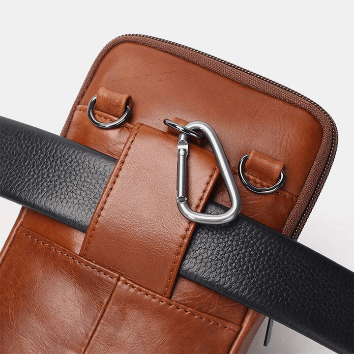 Men Genuine Leather Vintage Multi-Card Slot 6.5 Inch Mini Phone Bag Crossbody Bag Waist Bag Cowhide Bag - MRSLM