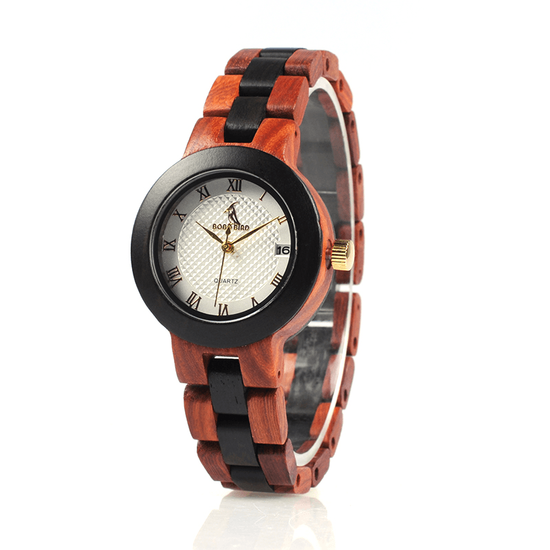 BOBO BIRD M19 Roman Number Date Display Women Wrist Watch Wooden Quartz Watch - MRSLM