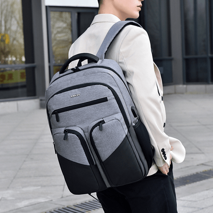 Newly Men Polyester Waterproof Laptop Backpack with USB Charging Casual Outdoor Travel School Bag - MRSLM