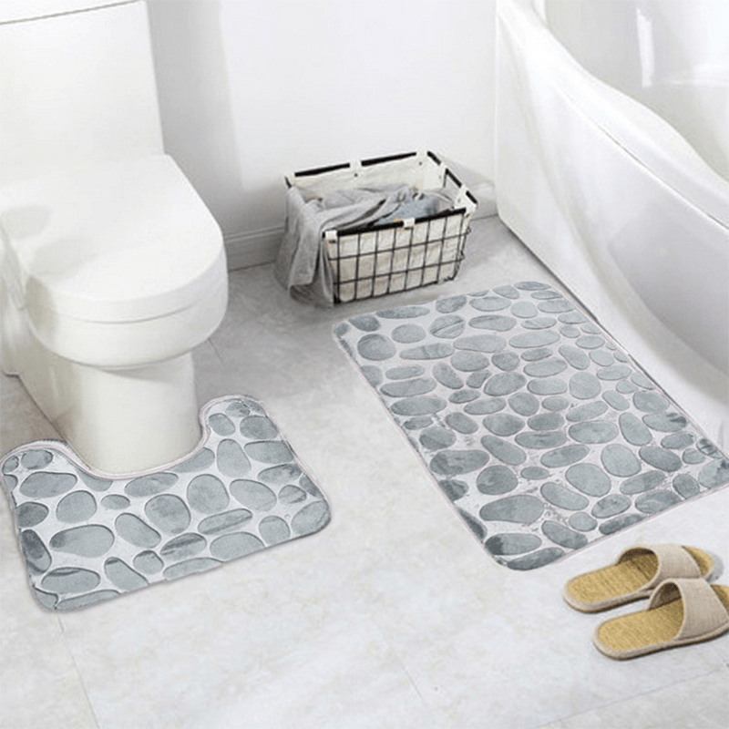 2Pcs Flannel Toilet Lid Bath Rugs Soft Floor Home anti Slip Liner Memory Foam Durable Cover Shower Carpets Bathroom Mat Set - MRSLM