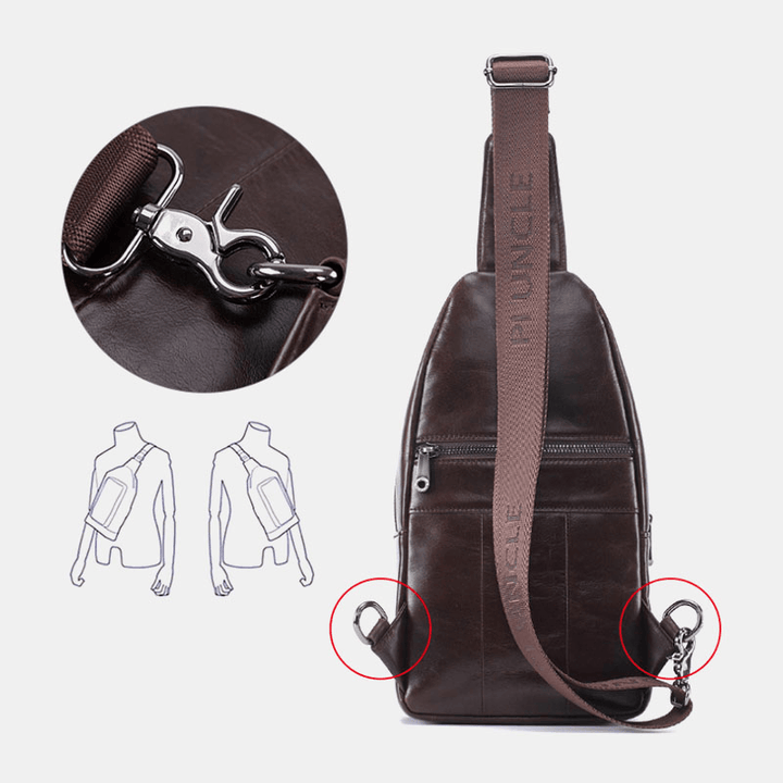 Men Genuine Leather New Vinatge Large Capacity Chest Bag Shoulder Bag Crossbody Bag - MRSLM