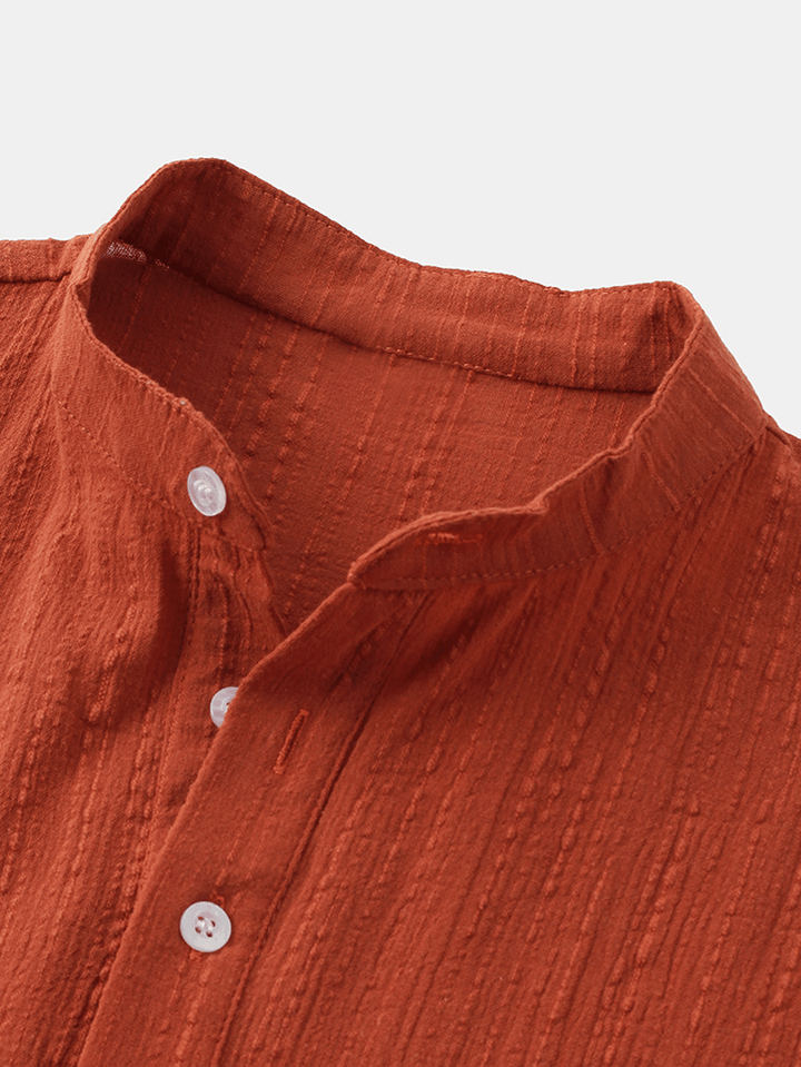 Mens Basic Solid Color Linen Short Sleeve Henley Shirt - MRSLM