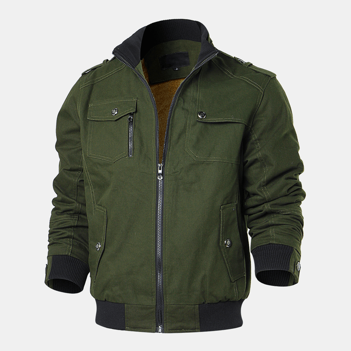 Mens Outdoor 100% Cotton Multi Pockets Stand Collar Thickened Casual Coats - MRSLM