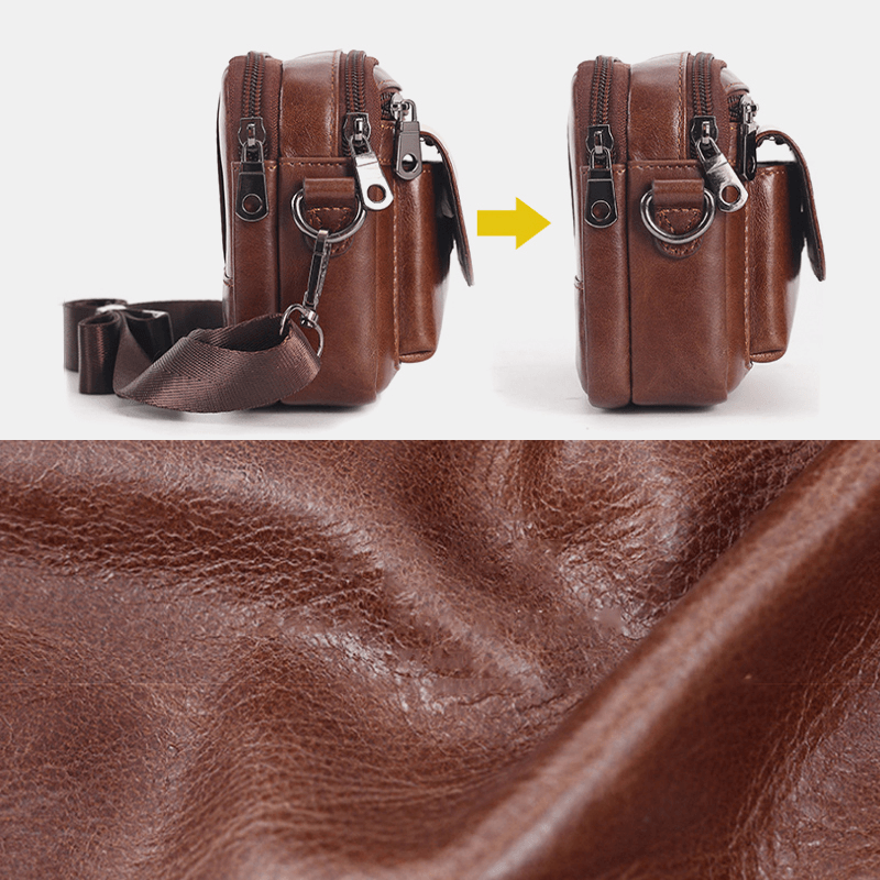 Men Genuine Leather Multifunctional Crossbody Bag Waist Bag Belt Bag - MRSLM