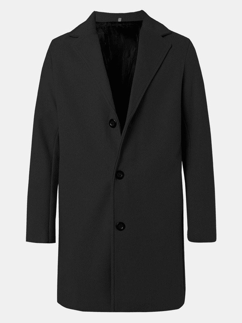 Mens Solid Color Single-Breasted Mid-Length Business Warm Trench Coats - MRSLM