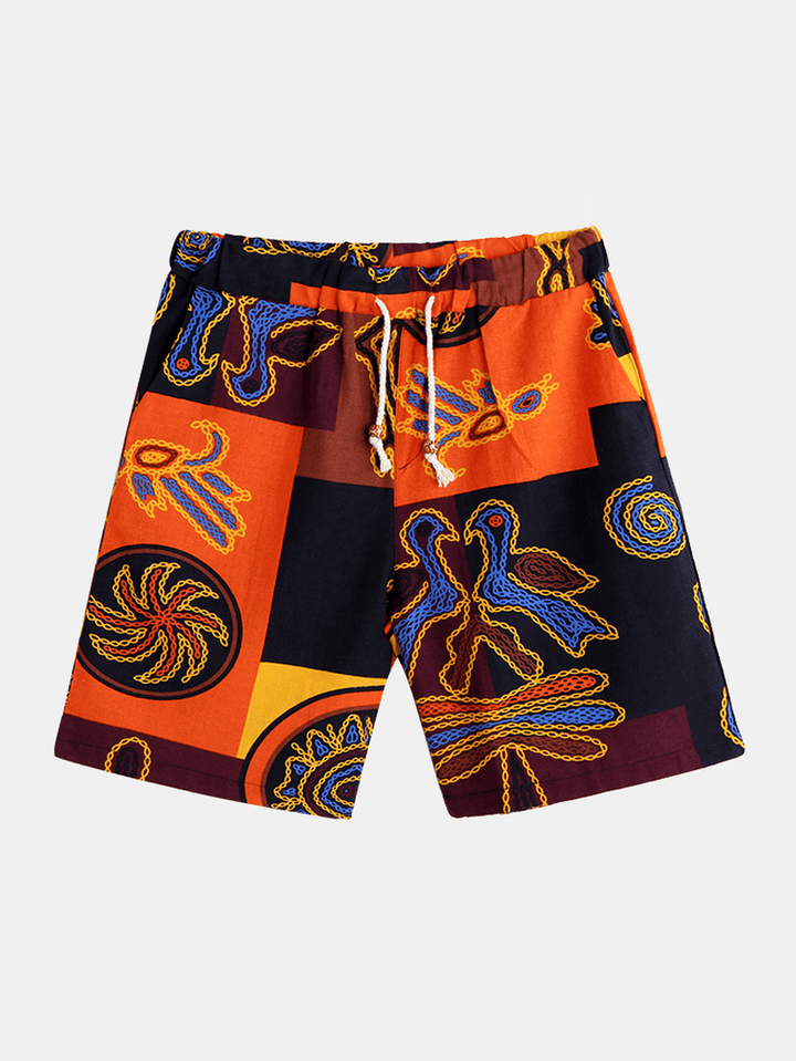 Mens Ethnic Style Pattern Printed Summer Casual Shorts - MRSLM