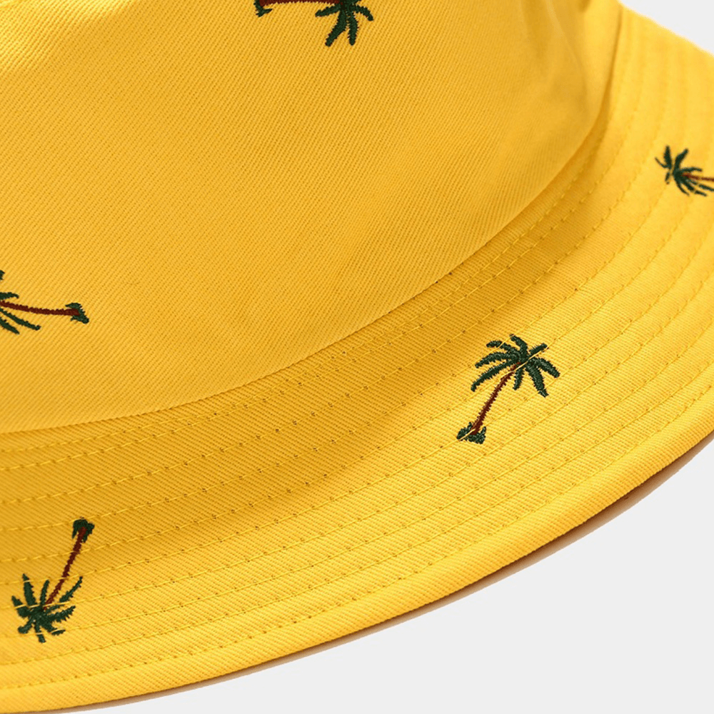 Unisex Overlay Coconut Embroidery Pattern Sun Hat Summer Outdoor Casual Sunshade Bucket Hat - MRSLM