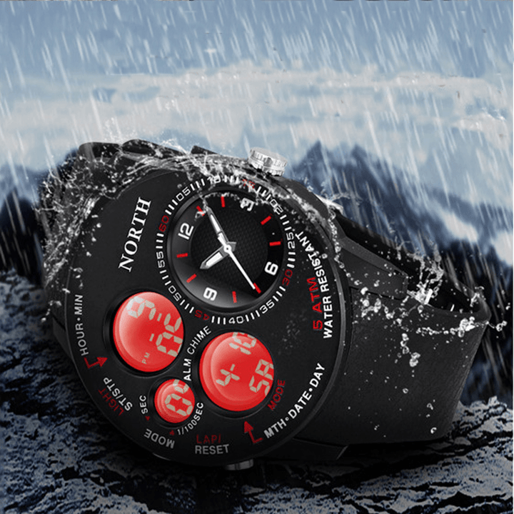 Fashion Casual Men Digital Watch 5ATM Waterproof Luminous Week Date Display Stopwatch Dual Display Watch - MRSLM