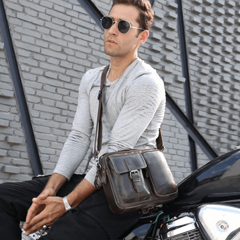 Men Genuine Leather Briefcase Shoulder Bag Business Travel Messenger Crossbody Laptop Handbag - MRSLM