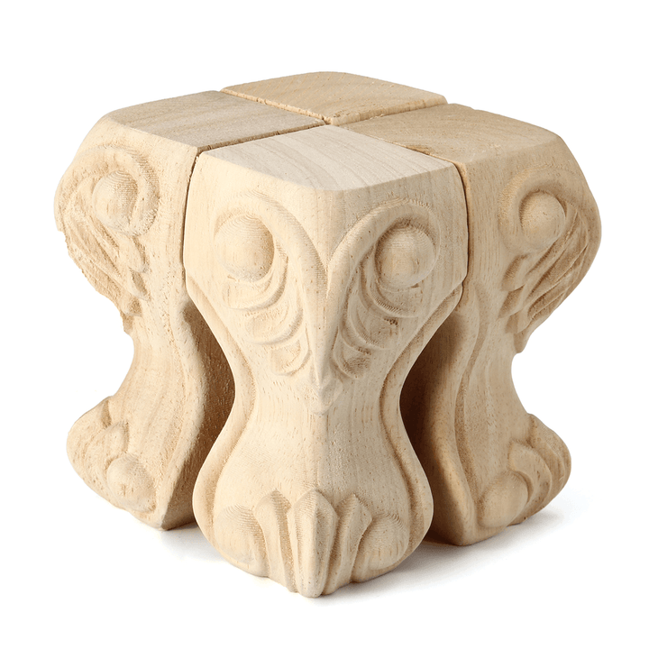 4Pcs 10/15Cm European Solid Wood Carving Furniture Foot Legs Unpainted Table Cabinet Feets - MRSLM