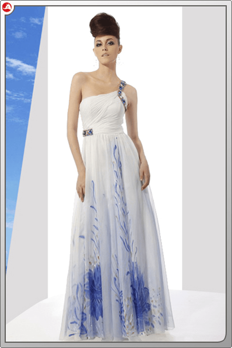 A-Line One Shoulder Floor Length Sleeveless Evening Dresses Prom Dresses - MRSLM