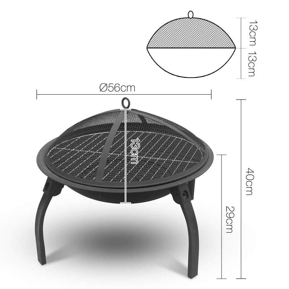 22Inch Folding Steel Fire Pit BBQ Grill round Fire Bowl Lightweight with Log Grate Mesh Cover BBQ Stove for Camping Picnic Bonfire Patio Garden - MRSLM