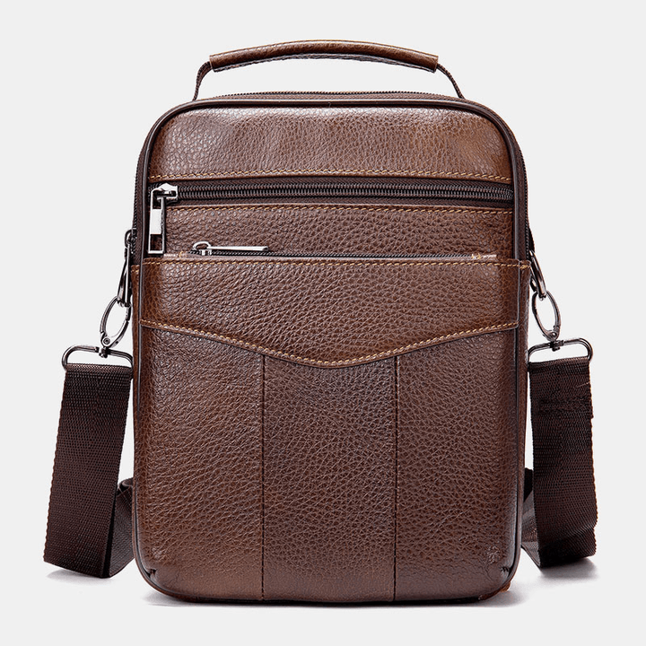 Men Genuine Leather Retro Business Vertical Handbag Crossbody Bag - MRSLM