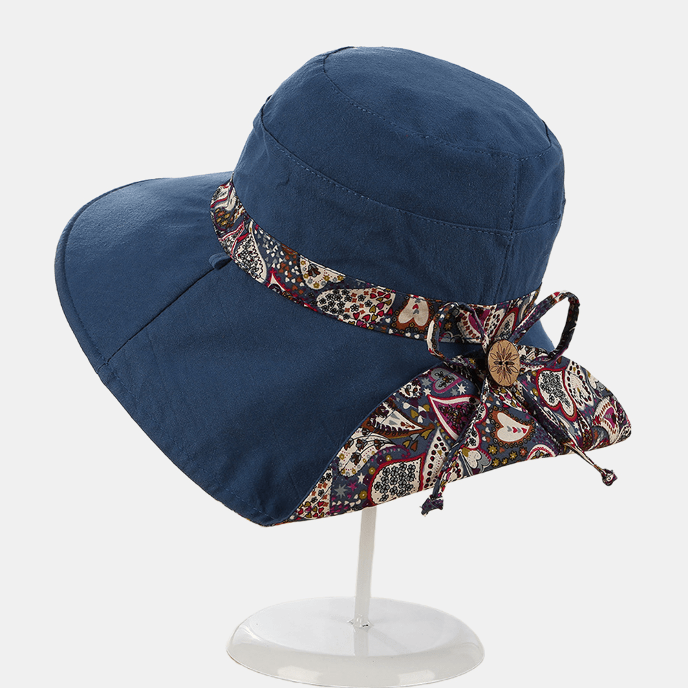 Multipurpose Foldable Anti-Uv Cap for Lady Print Beach Sun Hat Cotton Wide Brim Hat for Women Elegant Summer Hats - MRSLM