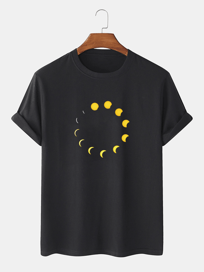100% Cotton Breathable Moon Eclipse Print Short Sleeve Casual T-Shirts - MRSLM
