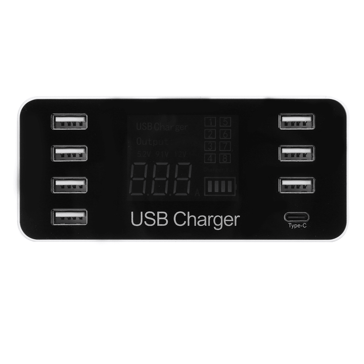 8 Multi-Port USB Adapter LCD Display Desktop Wall Charger Smart Quick Charging Station - MRSLM