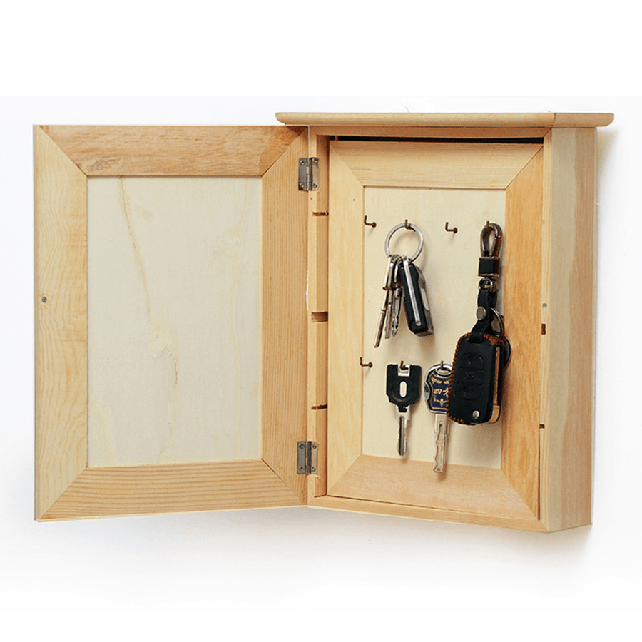 Wooden Key Box Cabinet Keys Storage Hook Holder Organizer Wall Mounted 2 Layers - MRSLM