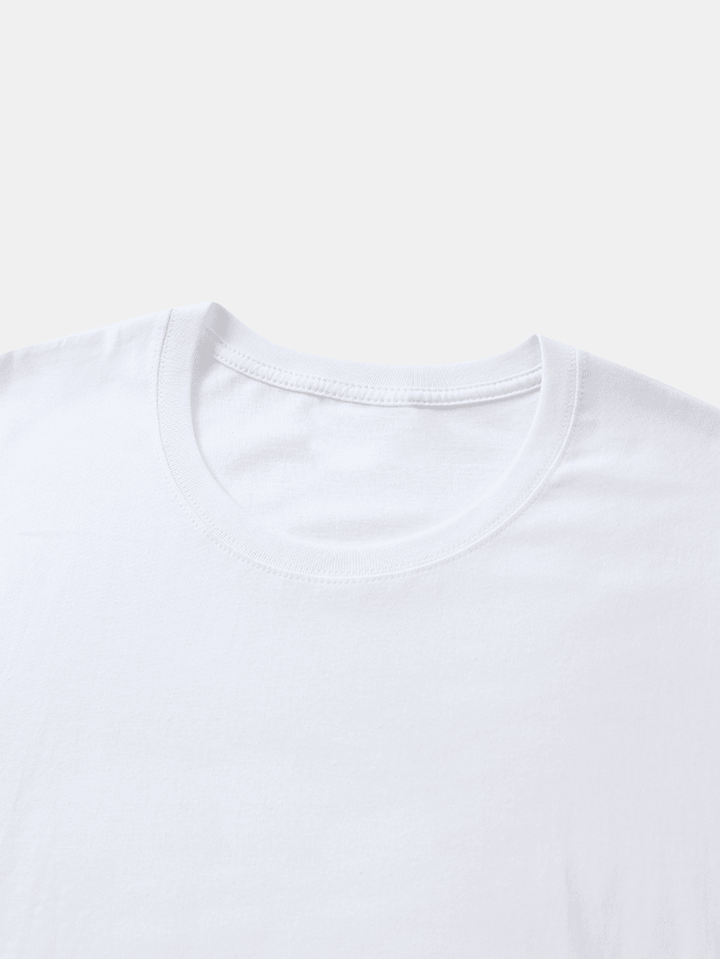 100% Cotton Cartoon UFO & Letter Print Short Sleeve Casual T-Shirts - MRSLM