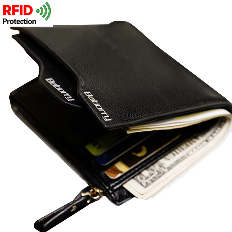 Men Anti-Theft RFID Blocking Secure Wallet 6 Card Slots Protective Short Wallet - MRSLM