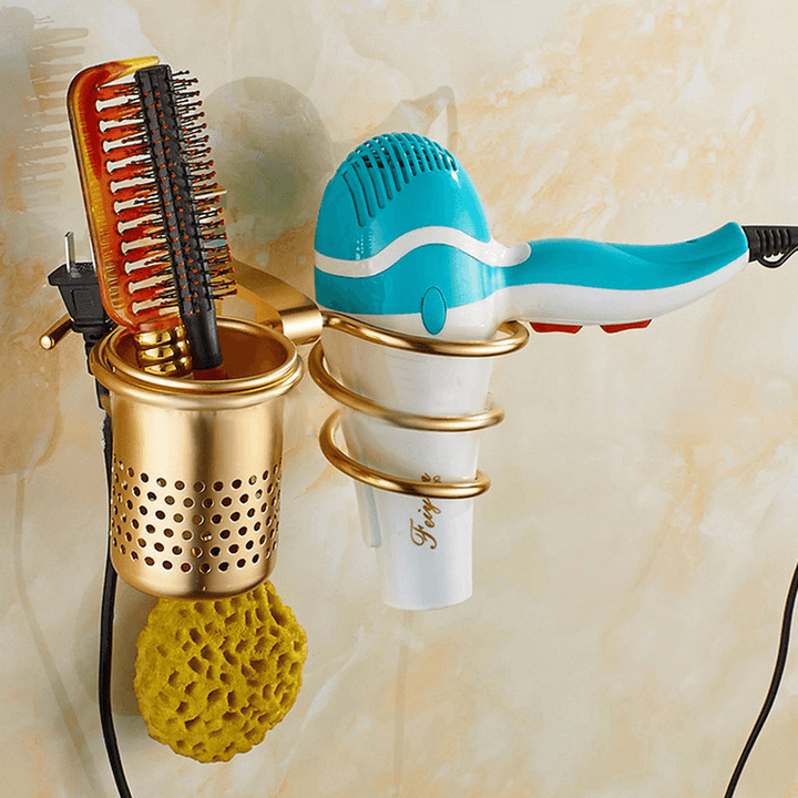WANFAN 9248 Hair Dryer Holder with Cup Households Rack Hair Blow Dryer Shelf Metal Wall Mount Bathroom Accessories - MRSLM