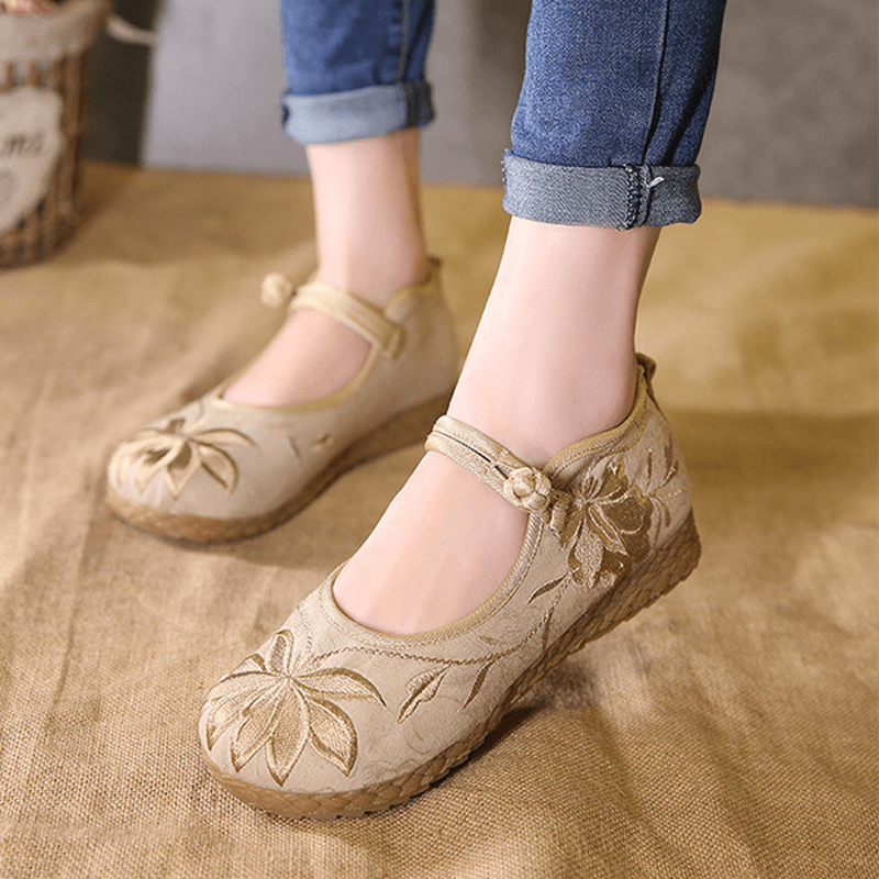 Women Embroidered Flower Soft Sole Casual Flat Loafers - MRSLM