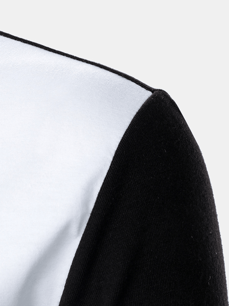 Mens Contrast Color Two Tone Patchwork Lapel Long Sleeve Golf Shirts - MRSLM