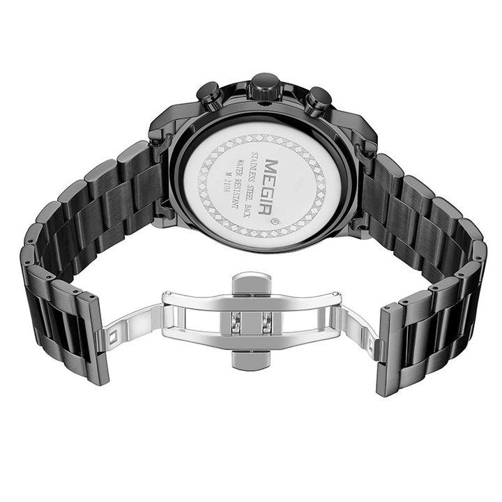 MEGIR 2108 Luxury Big Dial Chronograph Business Style Stainless Steel Men Watch Quartz Watch - MRSLM