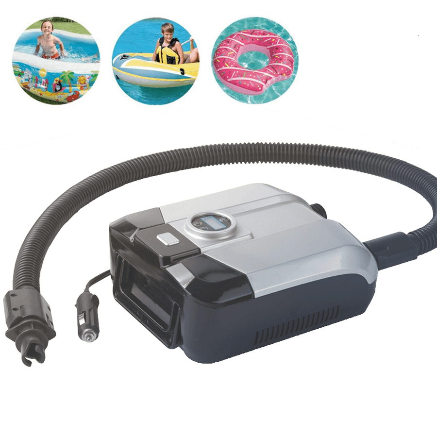 Electric SUP 12V Inflatable Pump Summer Swimming Boating Life Buoy Cushion Portable Air Pump LCD Display with 4 Nozzles Outdoor Camping Surfing - MRSLM