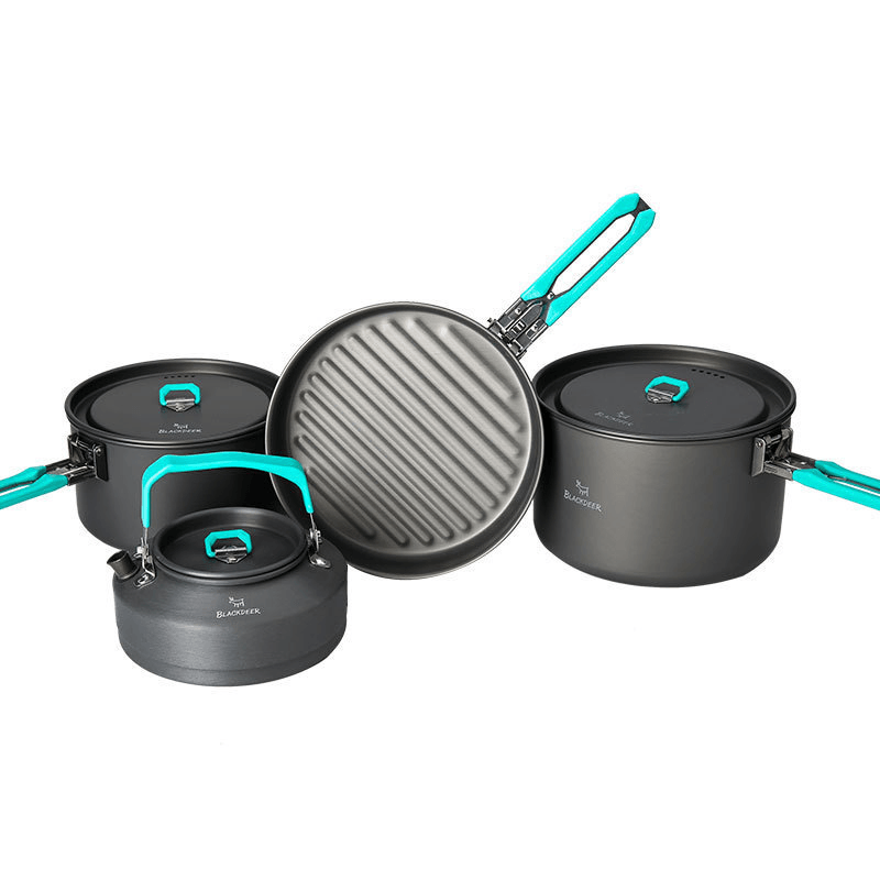 BLACKDEER 8Pcs/Set Picnic Pot Set Portable Soup Pot Durable Cookware Cooking Set Outdoor Camping Kitchen Pots - MRSLM