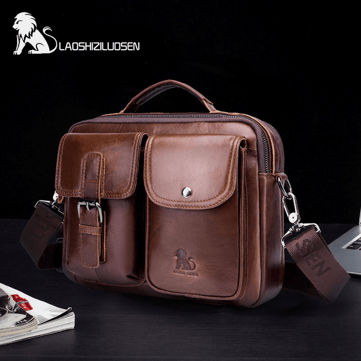 Men Genuine Leather Vintage Business Bag Crossbody Bag Handbag for Work - MRSLM
