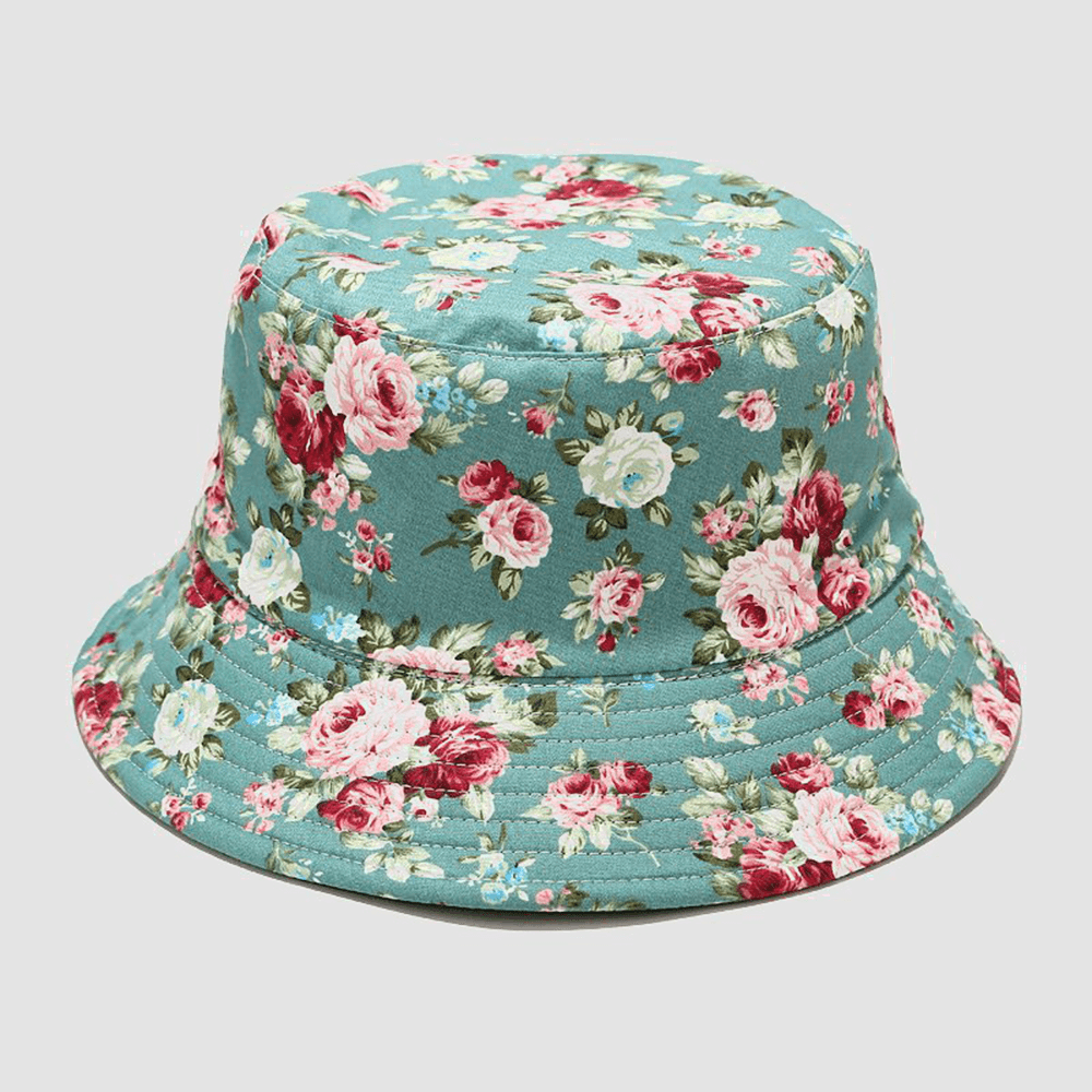 Women Double-Sided Summer UV Protection Floral Pattern Casual Outdoor Sun Hat Bucket Hat - MRSLM