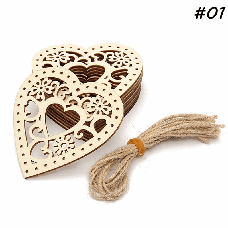 10Pcs Wooden Laser Cut Heart Shapes Craft Embellishments Decoration Wedding Favors - MRSLM
