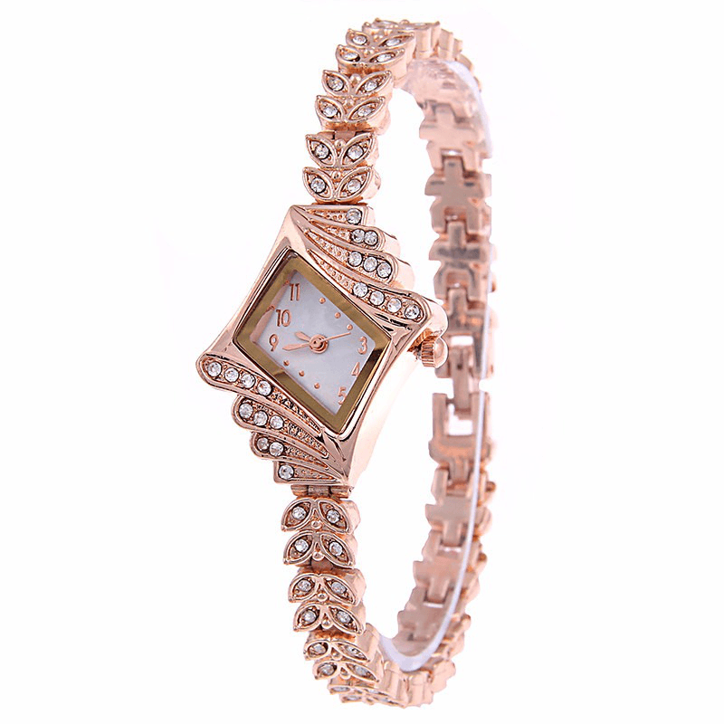 Fashion Ladies Dress Watch the Diamond Shape Crystal Leaf Women Bracelet Quartz Watch - MRSLM