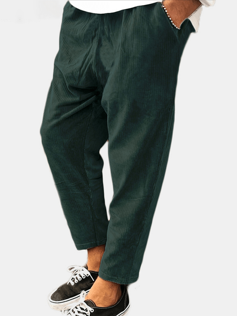 Mens Vintage Drawstring Corduroy Solid Color Casual Pants - MRSLM
