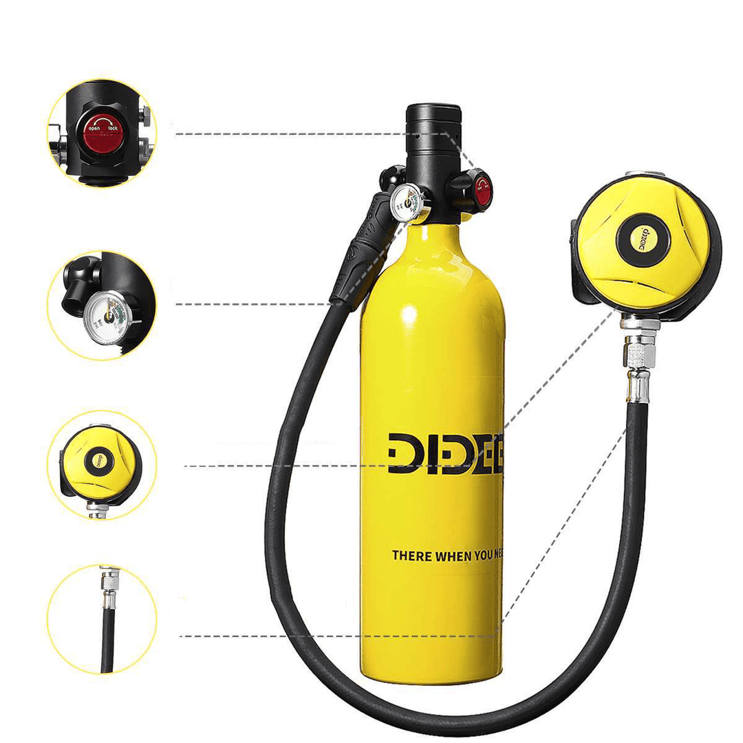 DIDEEP X4000Plus 1L Scuba Diving Cylinder Set Mini Oxygen Tank Respirator Snorkel Tube Anti-Fog Diving Goggles Air Pump - MRSLM