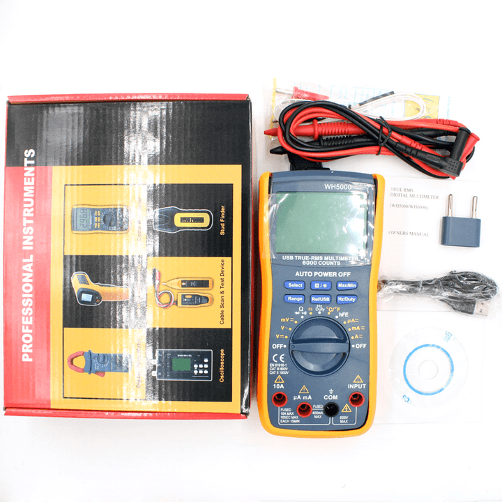 WH5000 Digital Multimeter 5999 Counts with USB Interface Auto Range with Backlight Magnet Hang AC DC Ammeter Voltmeter Ohm - MRSLM
