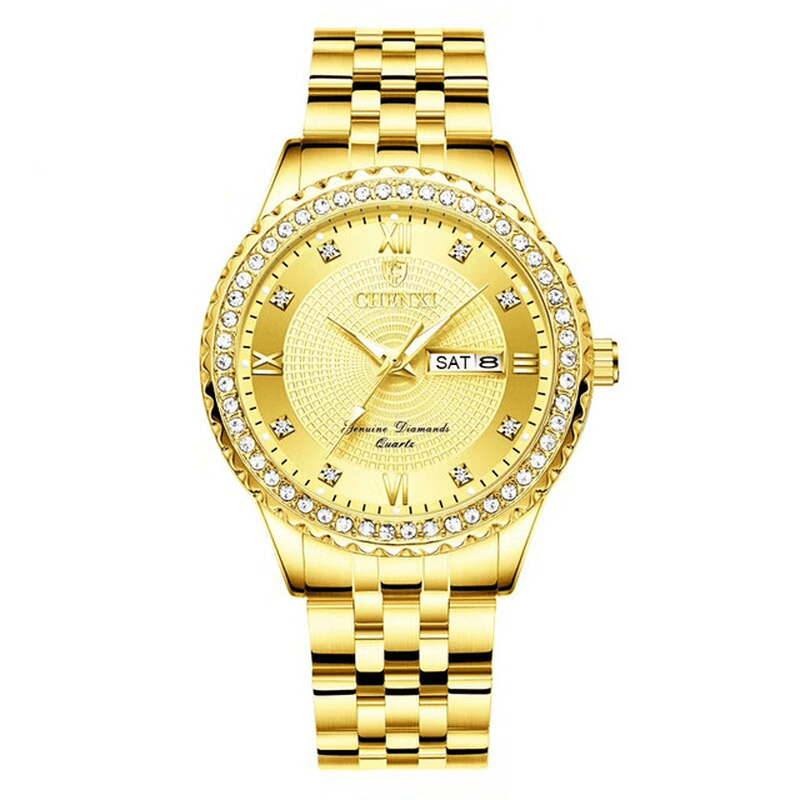 CHENXI 8215 Casual Style Men Wrist Watch Gold Case Full Steel Band Quartz Watch - MRSLM