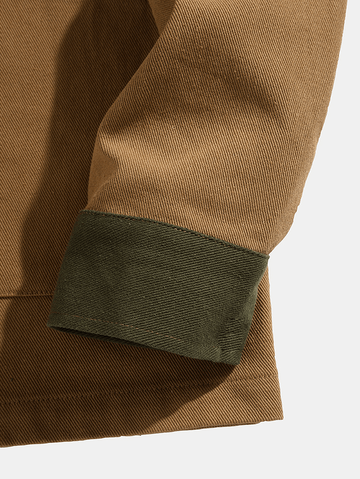 Men Color Block Double Pockets Button up Lapel Shirt Casual Jackets - MRSLM