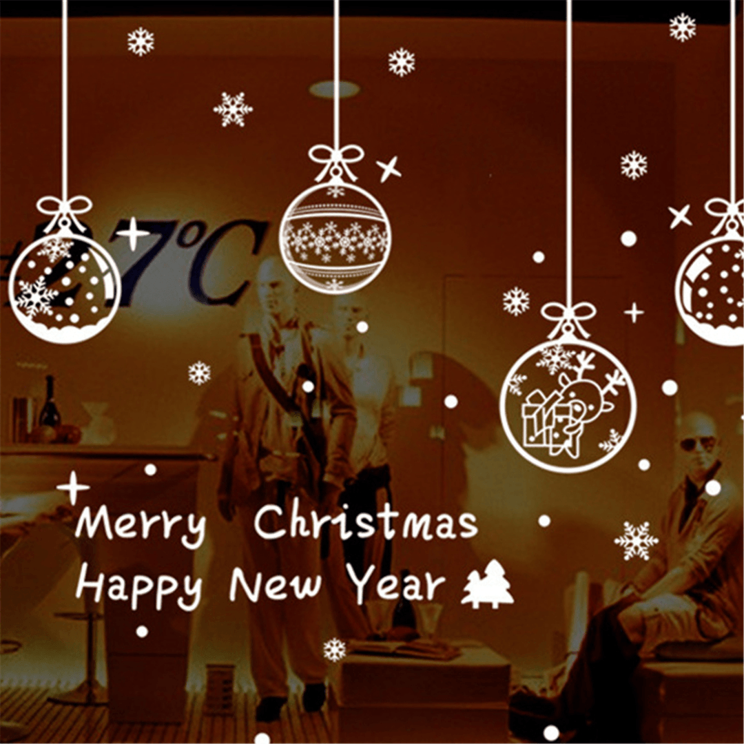 Happy New Year & Xmas Merry Christmas Window Sticker Snowflake Bell Home Decorations - MRSLM