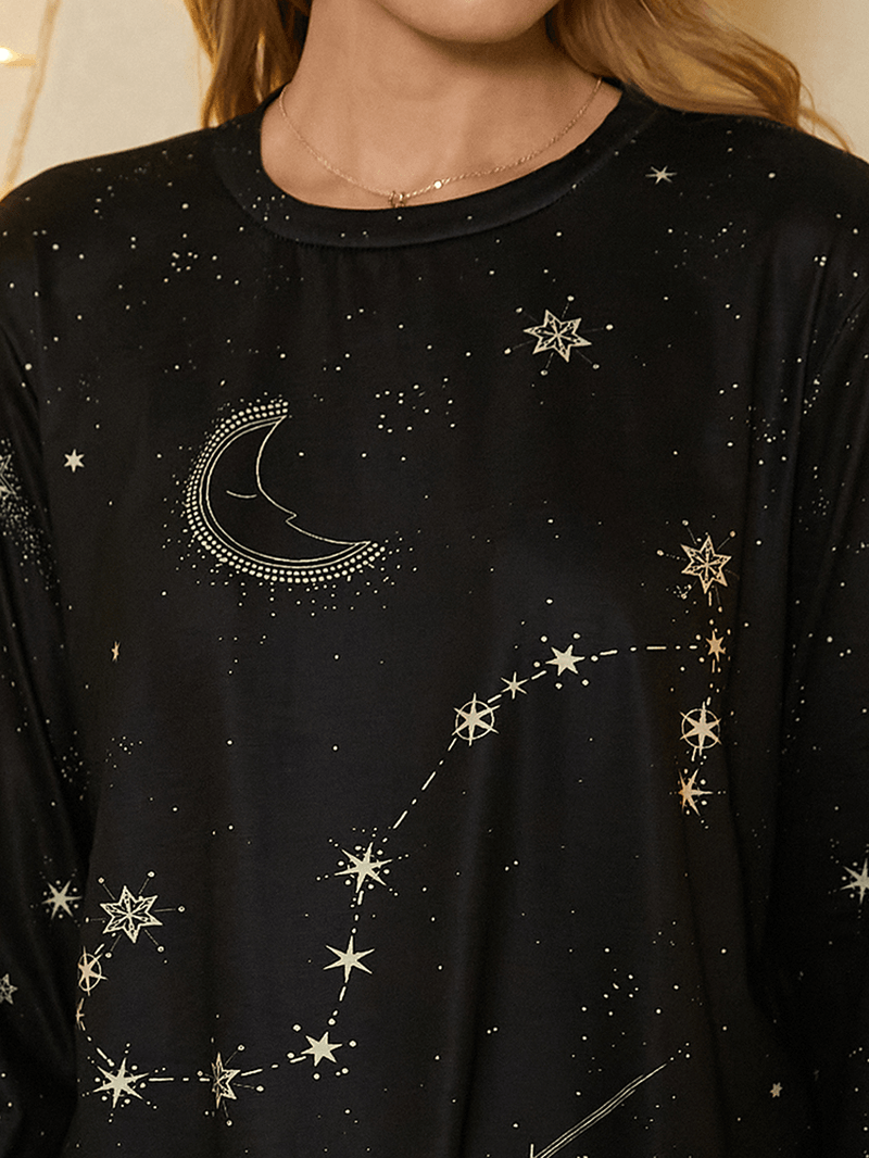 Women Scorpio Print Stars Moon O-Neck Long Sleeve Casual T-Shirt - MRSLM