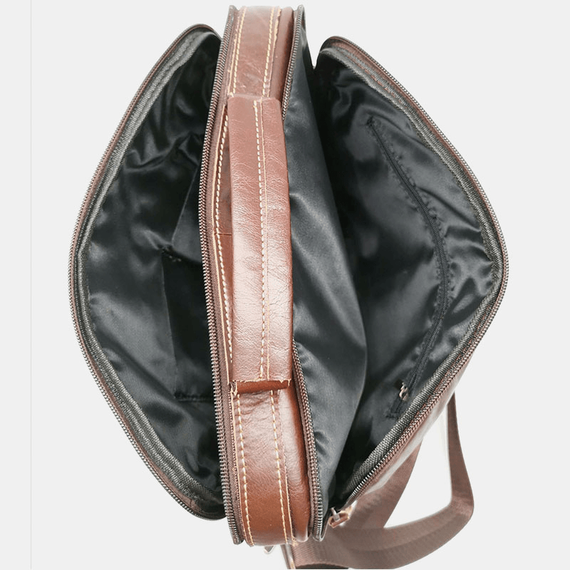 Men Genuine Leather Multi-Pocket Handbag Business Bag Laptop Bag Shoulder Bag - MRSLM