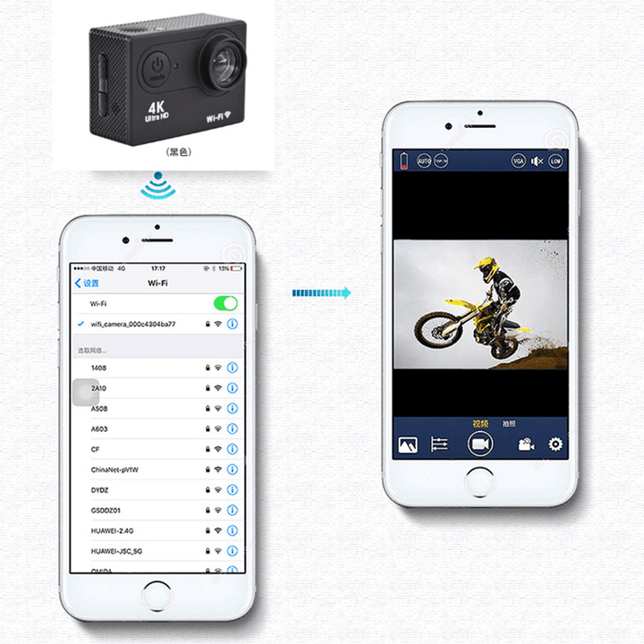 XANES® H9 Ultra HD 4K Action Camera 30Fps Wifi 2.0" 170D Waterproof Sport Camera Video Recording Cameras Sport Cycling Cam - MRSLM